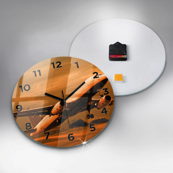 Round glass clock Travel by plane