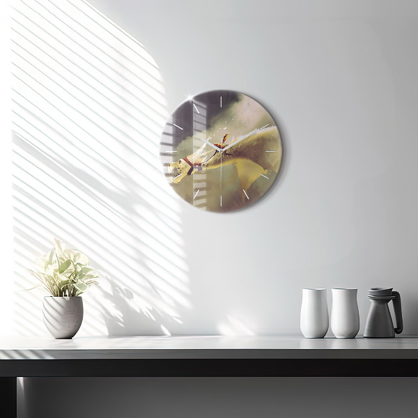 Round glass clock Dragon Rider Illustration