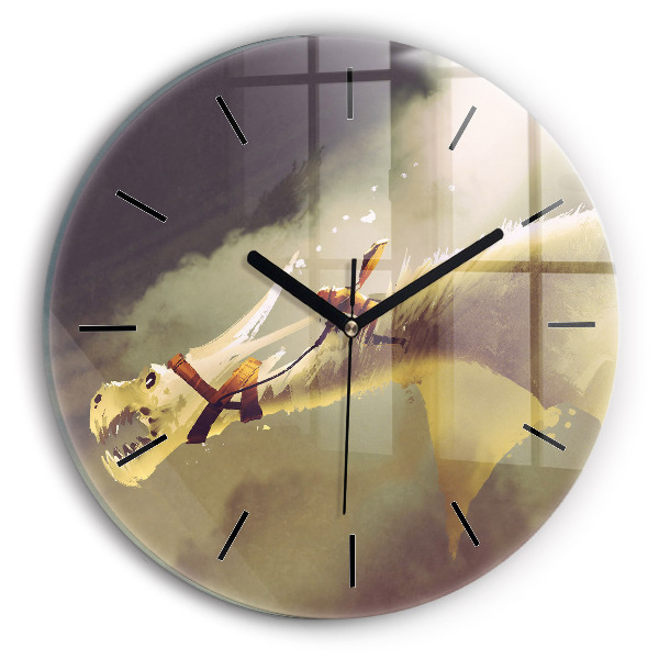 Round glass clock Dragon Rider Illustration