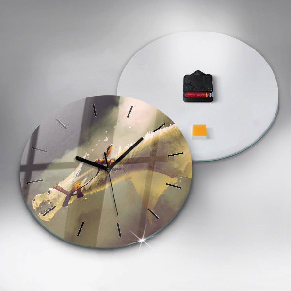 Round glass clock Dragon Rider Illustration
