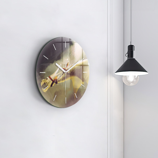 Round glass clock Dragon Rider Illustration