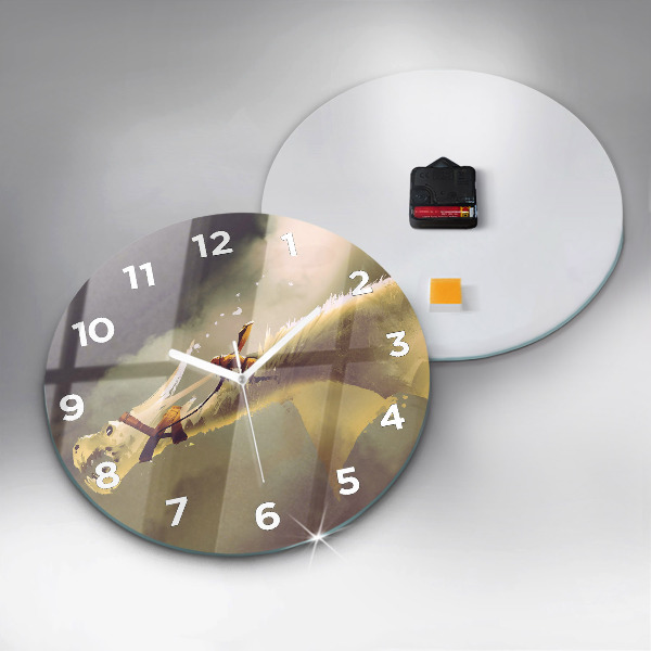 Round glass clock Dragon Rider Illustration