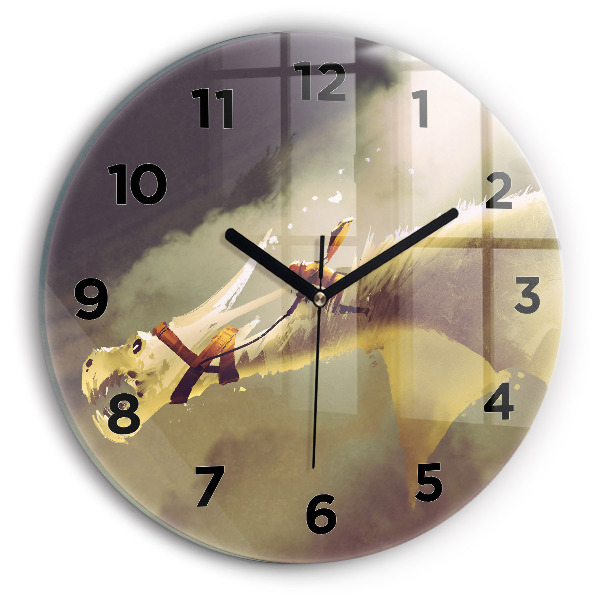 Round glass clock Dragon Rider Illustration
