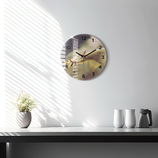 Round glass clock Dragon Rider Illustration