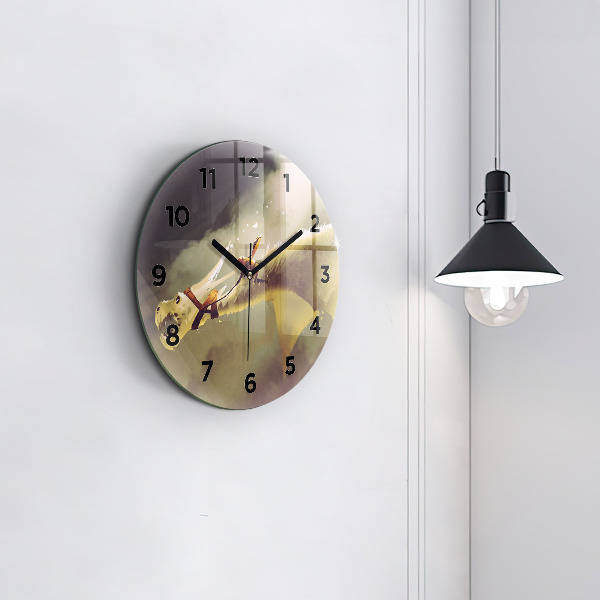 Round glass clock Dragon Rider Illustration