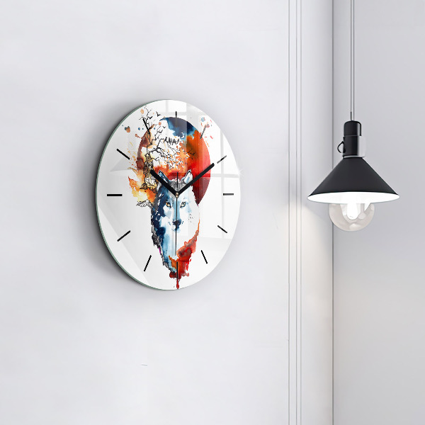 Round glass clock The Wolf and the Full Moon