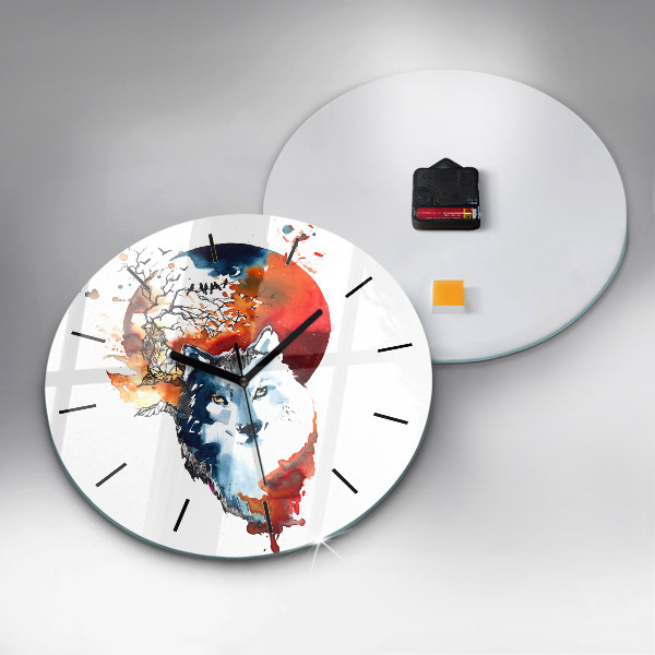 Round glass clock The Wolf and the Full Moon