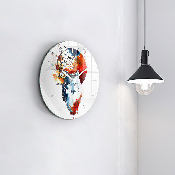 Round glass clock The Wolf and the Full Moon