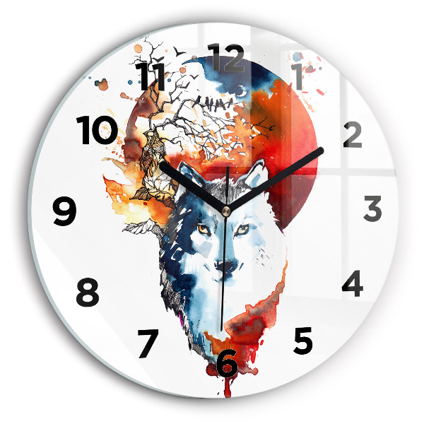 Round glass clock The Wolf and the Full Moon