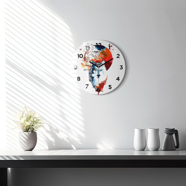 Round glass clock The Wolf and the Full Moon