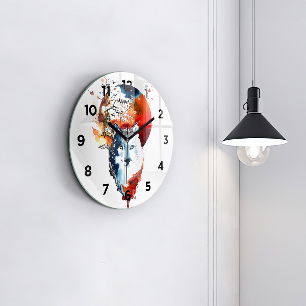 Round glass clock The Wolf and the Full Moon