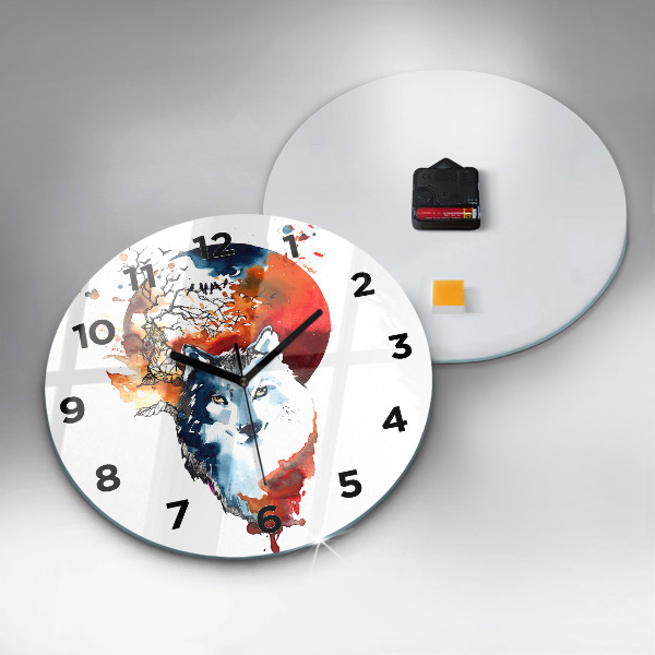 Round glass clock The Wolf and the Full Moon