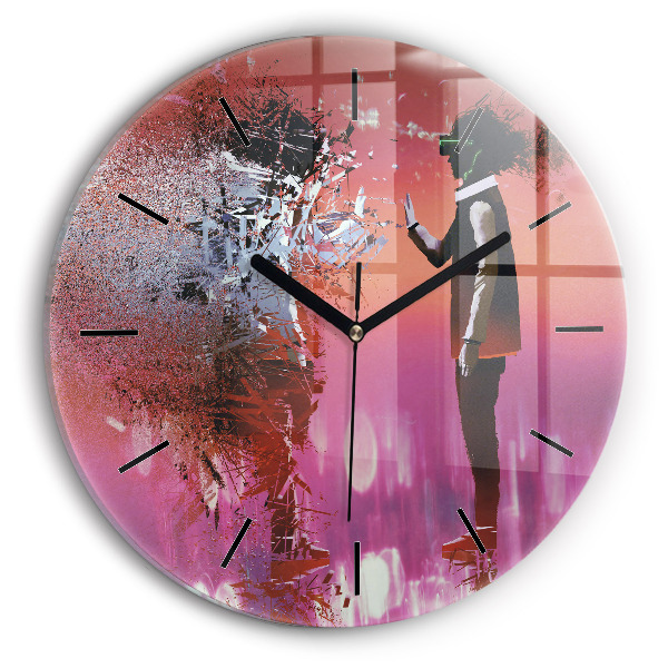 Round glass clock Cyberspace