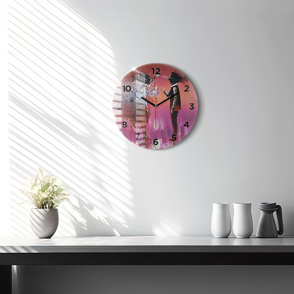 Round glass clock Cyberspace