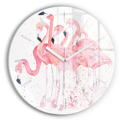 Round glass clock A Bunch of Flamingos