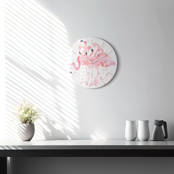 Round glass clock A Bunch of Flamingos