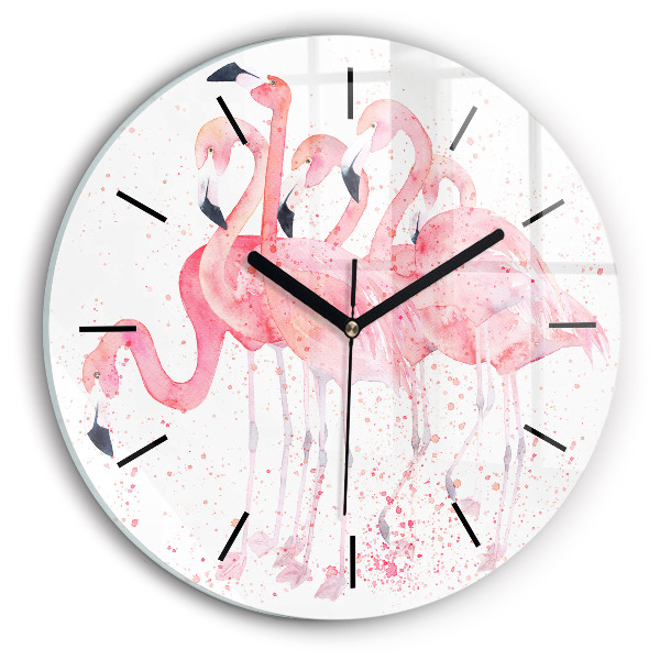 Round glass clock A Bunch of Flamingos