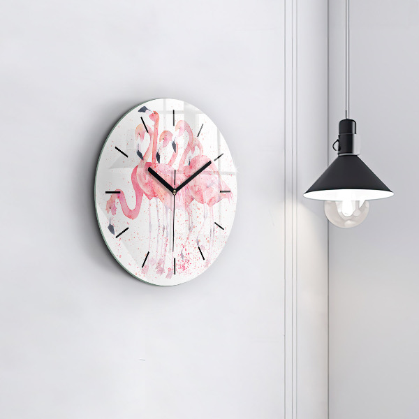 Round glass clock A Bunch of Flamingos