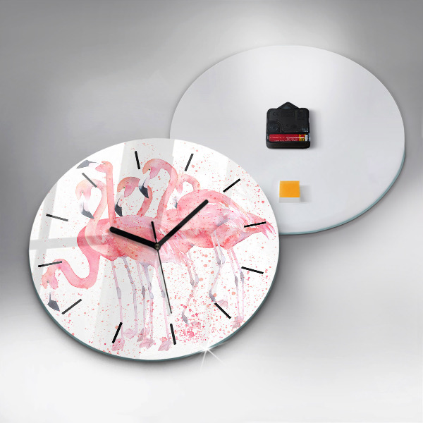Round glass clock A Bunch of Flamingos