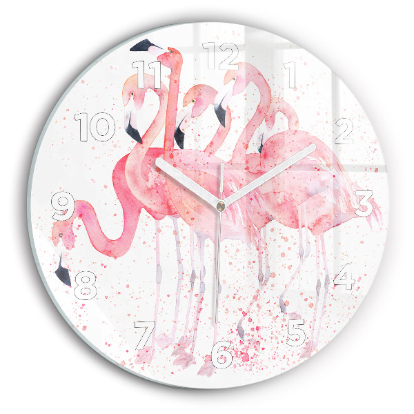 Round glass clock A Bunch of Flamingos