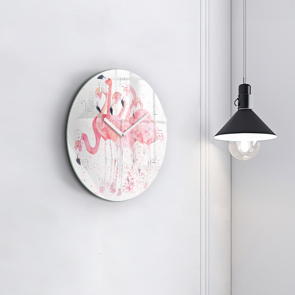 Round glass clock A Bunch of Flamingos