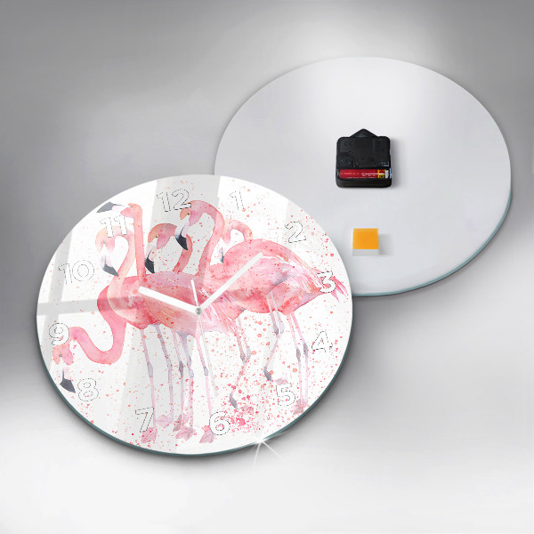 Round glass clock A Bunch of Flamingos