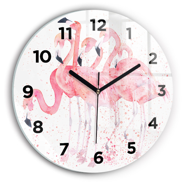 Round glass clock A Bunch of Flamingos