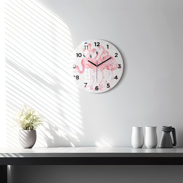 Round glass clock A Bunch of Flamingos