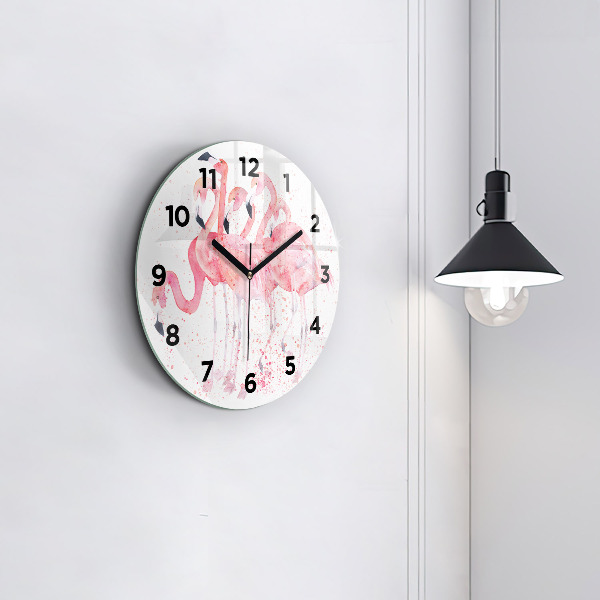 Round glass clock A Bunch of Flamingos