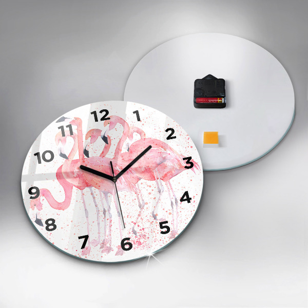 Round glass clock A Bunch of Flamingos