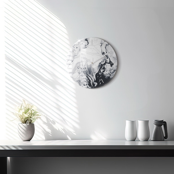 Round glass clock Abstract Ink Marble