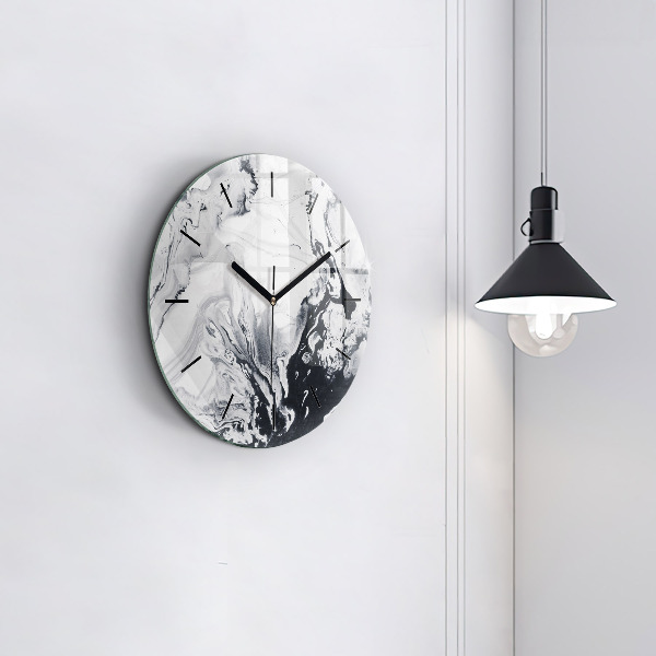 Round glass clock Abstract Ink Marble