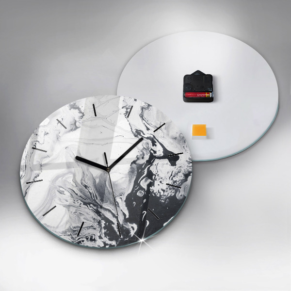Round glass clock Abstract Ink Marble