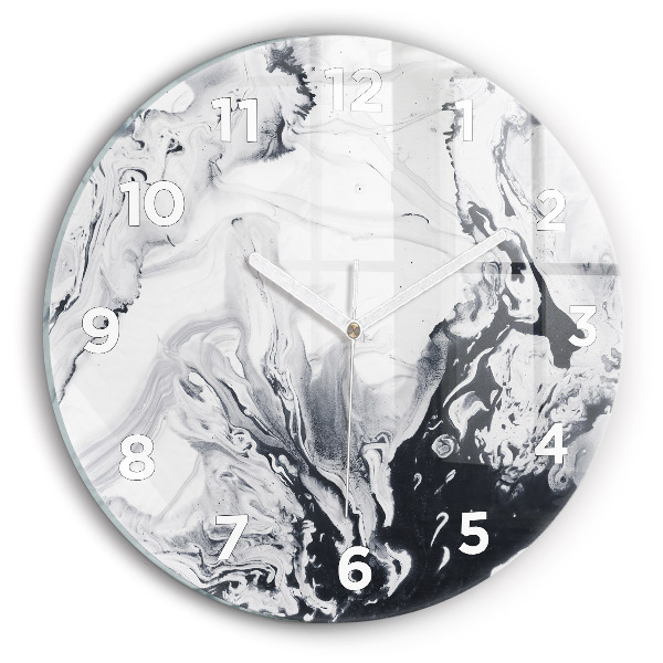 Round glass clock Abstract Ink Marble