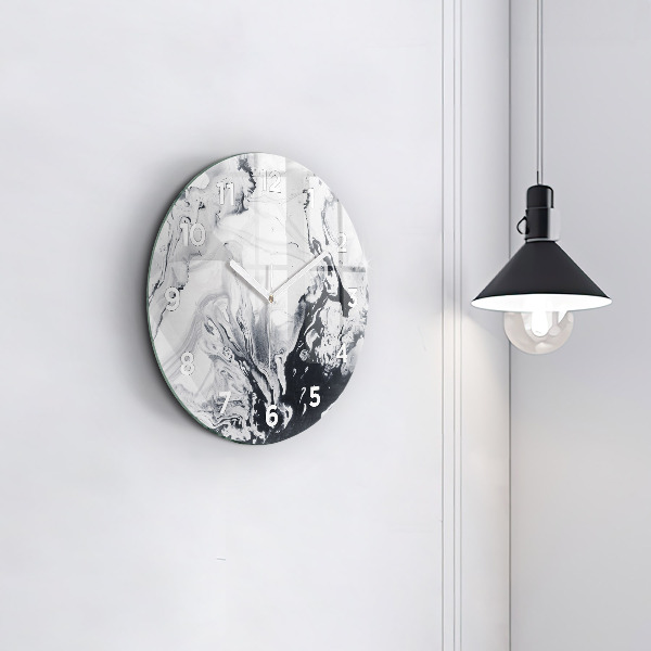 Round glass clock Abstract Ink Marble