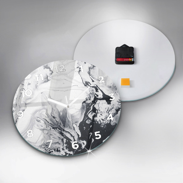 Round glass clock Abstract Ink Marble