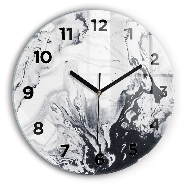 Round glass clock Abstract Ink Marble