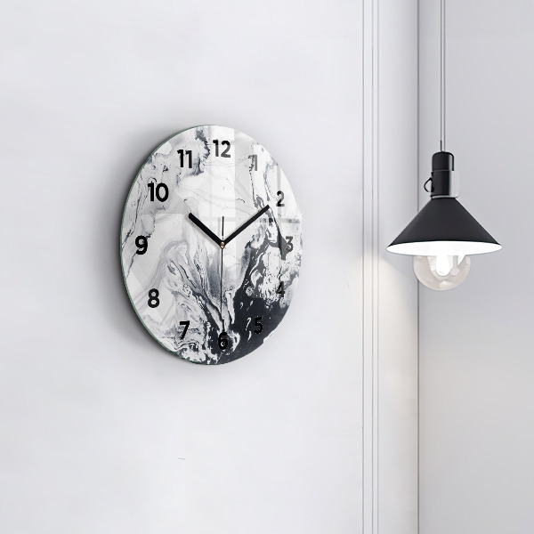 Round glass clock Abstract Ink Marble