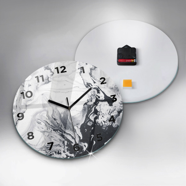 Round glass clock Abstract Ink Marble
