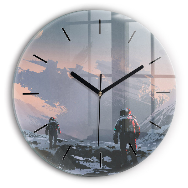 Round glass clock Astronauts abstract