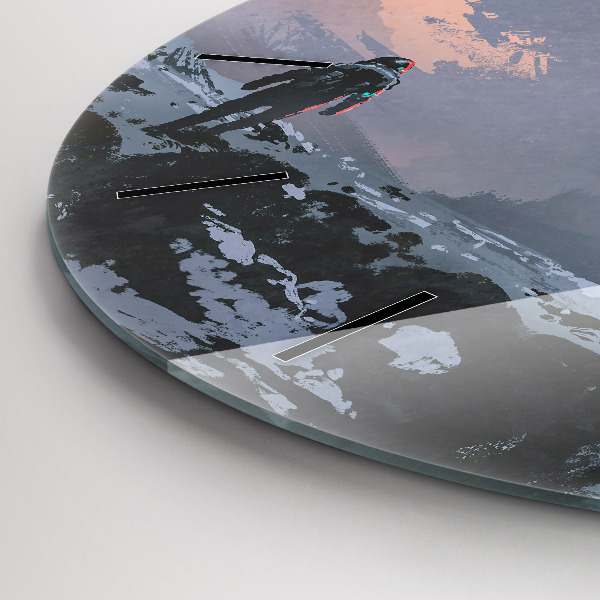 Round glass clock Astronauts abstract