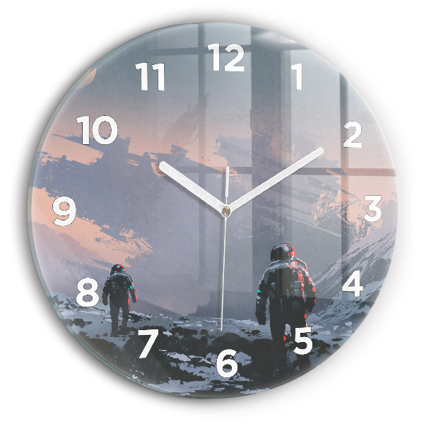Round glass clock Astronauts abstract