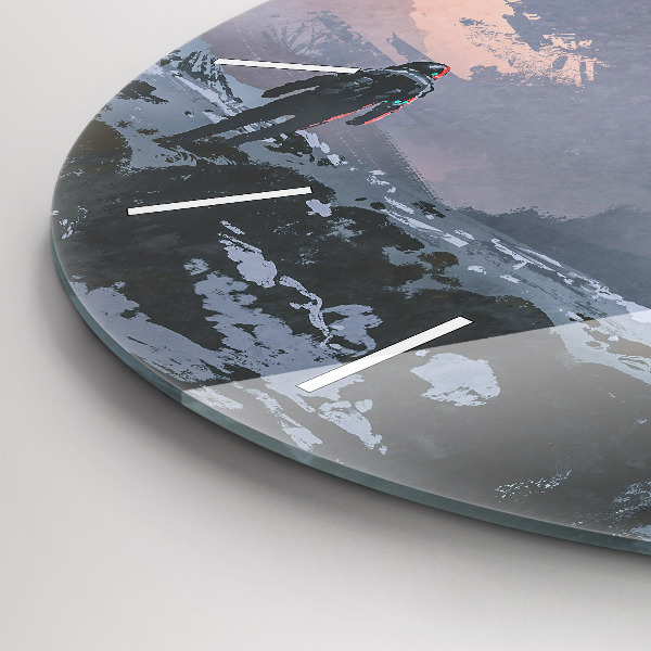 Round glass clock Astronauts abstract