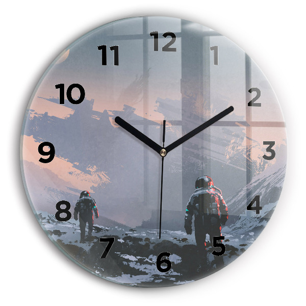 Round glass clock Astronauts abstract
