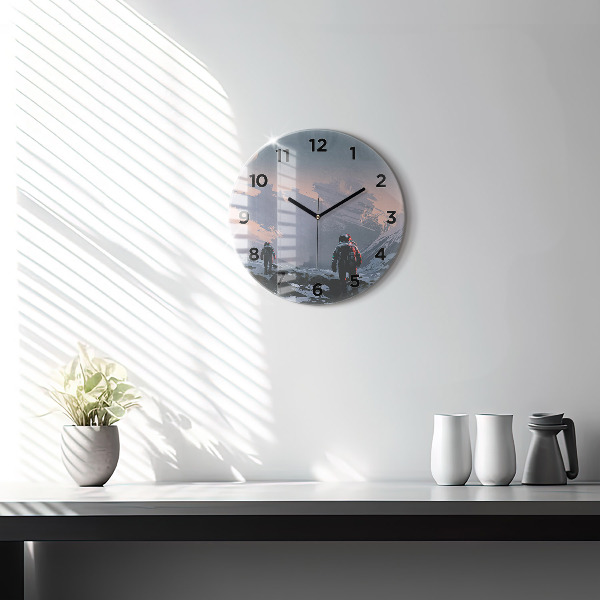 Round glass clock Astronauts abstract