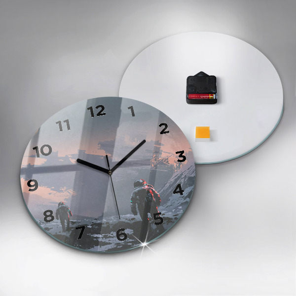 Round glass clock Astronauts abstract