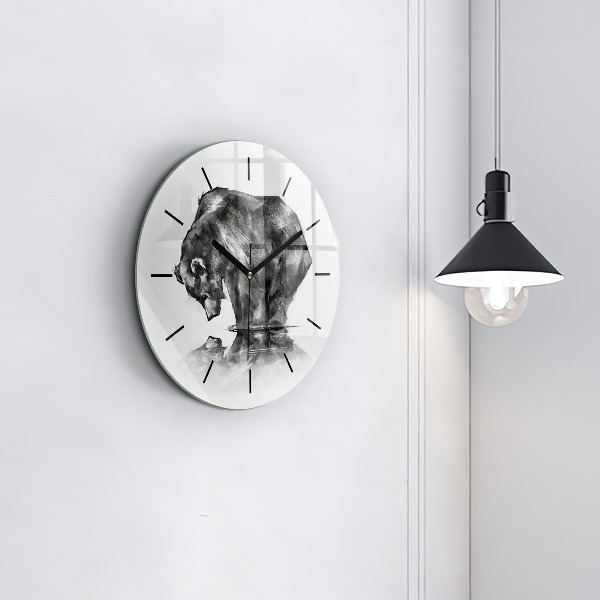 Round glass clock Cartoon bear