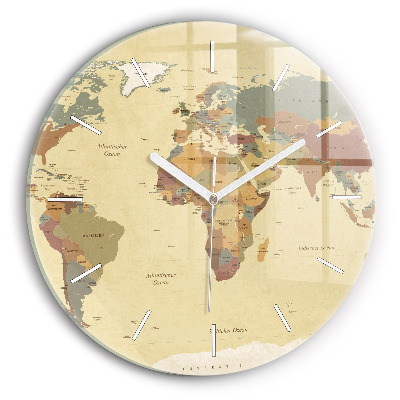 Round glass clock Vintage World Map