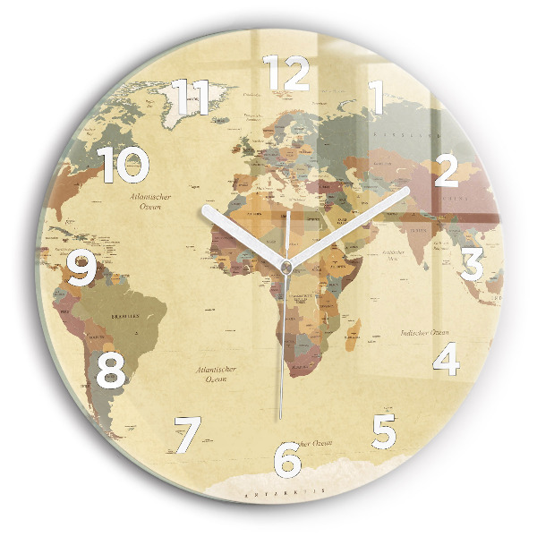 Round glass clock Vintage World Map