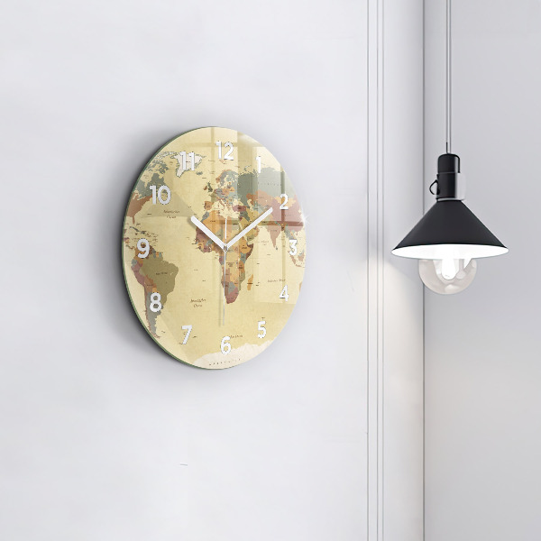 Round glass clock Vintage World Map